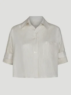 Next Ex Silk Voile Cropped Shirt in Metallic Highway Stripe