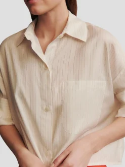 Next Ex Silk Voile Cropped Shirt in Gold Stripe
