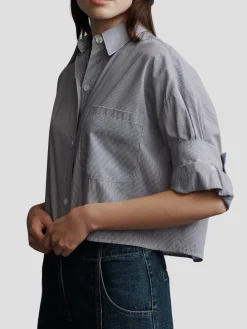 Next Ex Striped Cotton Cropped Shirt