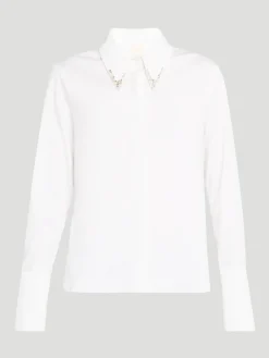 Object of Affection Stretch Satin Shirt with Crystal Collar in White
