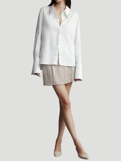 Object of Affection Stretch Satin Shirt with Crystal Collar in White