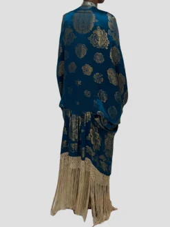 Ocean Blues Metallic Silk Lame Cocoon With Fringe and Vintage Blue Clasp