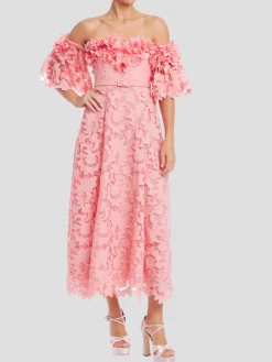 Off Shoulder Lace Dress in Peony