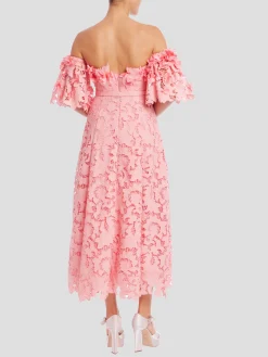 Off Shoulder Lace Dress in Peony