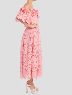 Off Shoulder Lace Dress in Peony
