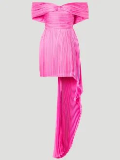 Off-Shoulder Plissé Silk Charmeuse Mini Dress