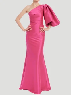 One Shoulder Balloon Sleeve Gown
