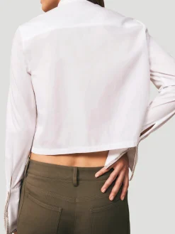 Patti Cotton Ruffle Shirt with Crystal-Embroidered Cuffs in White