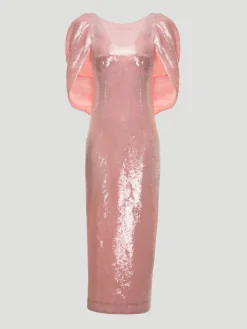 Pink Alba Crepe Shoulder Sequin Gown