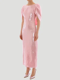 Pink Alba Crepe Shoulder Sequin Gown