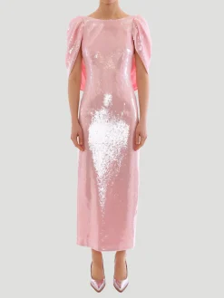 Pink Alba Crepe Shoulder Sequin Gown