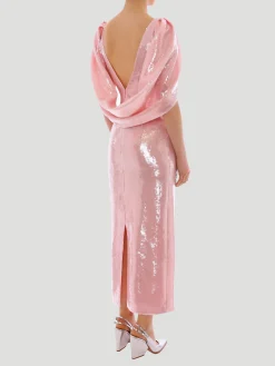 Pink Alba Crepe Shoulder Sequin Gown