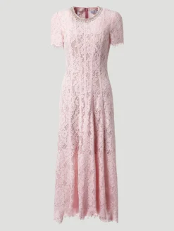 Pink Lace Embellished Midi Dress