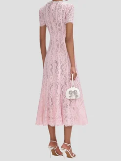 Pink Lace Embellished Midi Dress