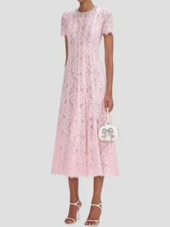 Pink Lace Embellished Midi Dress