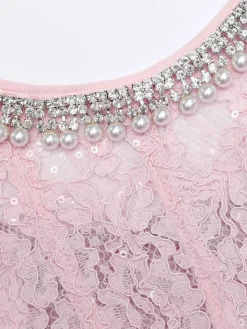 Pink Lace Embellished Midi Dress