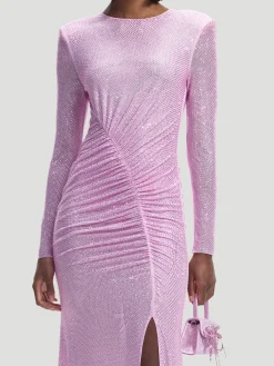 Pink Rhinestone Mesh Maxi Dress