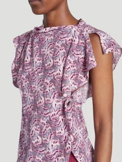 Pink Valency Butterfly Stretch Silk Top