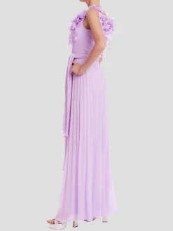 Pleated with 3D Flowers Dress