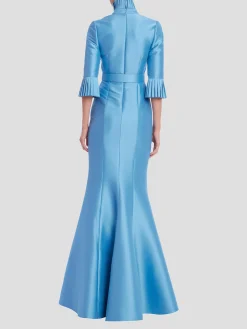 Pleat Trim Shirt Dress in Azure