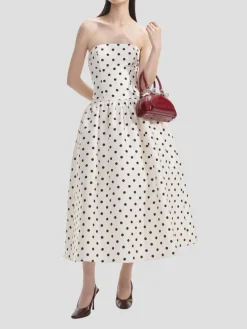 Polka Dot Taffeta Midi Dress in Cream
