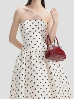 Polka Dot Taffeta Midi Dress in Cream