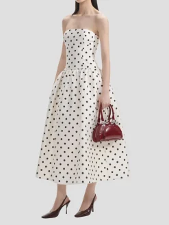 Polka Dot Taffeta Midi Dress in Cream
