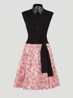 Prada Spring 2018 Cotton Shirt Dress with Jacquard Print Skirt