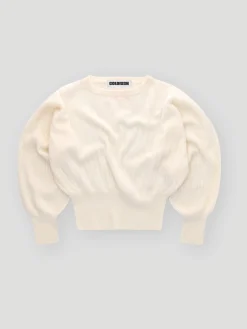Prague Lux Balloon-Sleeve Cashmere Sweater in White