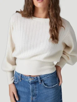 Prague Lux Balloon-Sleeve Cashmere Sweater in White