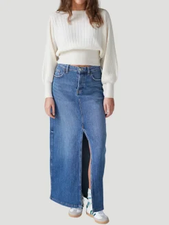 Prague Lux Balloon-Sleeve Cashmere Sweater in White