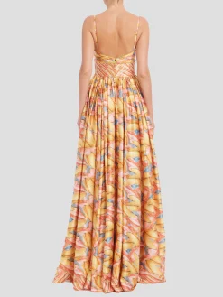Print Border Sundress in Coral Multi