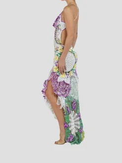 Purple & Yellow Cotton Crochet Lace Long Dress