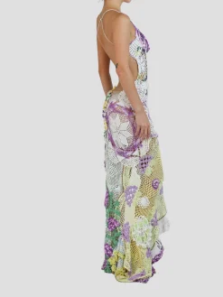 Purple & Yellow Cotton Crochet Lace Long Dress