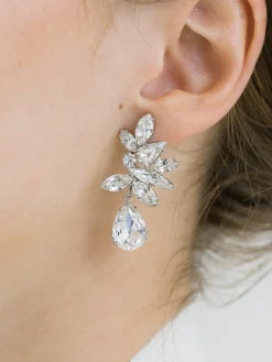 Raelynn Crystal Silver Plated Gem Cut Swarovski Cluster Stud Earrings