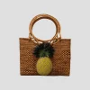 Raffia Handbag with Embroidered Pineapple