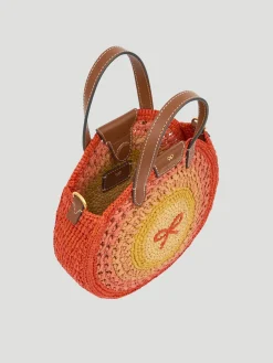 Raffia Small Round Bow Cross-body Tote