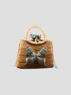 Raffia Tote with Swarovski Butterfly