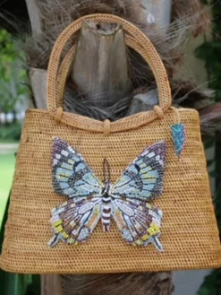 Raffia Tote with Swarovski Butterfly