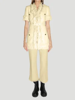 Renya Tweed Short-Sleeved Fringe Trim Vest in Yellow