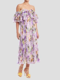 Ruffle Off Shoulder Dress in Lilac