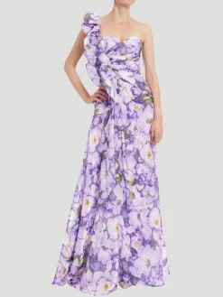 Ruffle One Shoulder Print Dress in Lilac Multi
