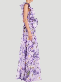 Ruffle One Shoulder Print Dress in Lilac Multi