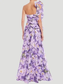 Ruffle One Shoulder Print Dress in Lilac Multi