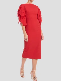 Ruffle Sleeves Dress in Red