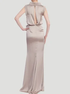 Satin Boat Neck Gown in Gold