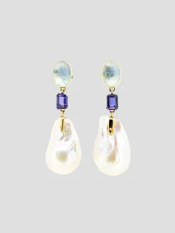 Seafood Earrings Pearl, Aquamarine, Iolit