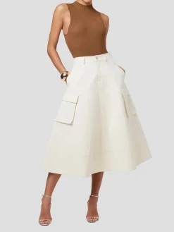 Shiloh High Waist Cargo Midi Skirt in Beige