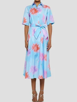 Short Sleeve Shirt Dress in Blue