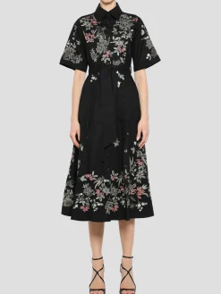 Short Sleeve Shirt Dress in Black Multi
